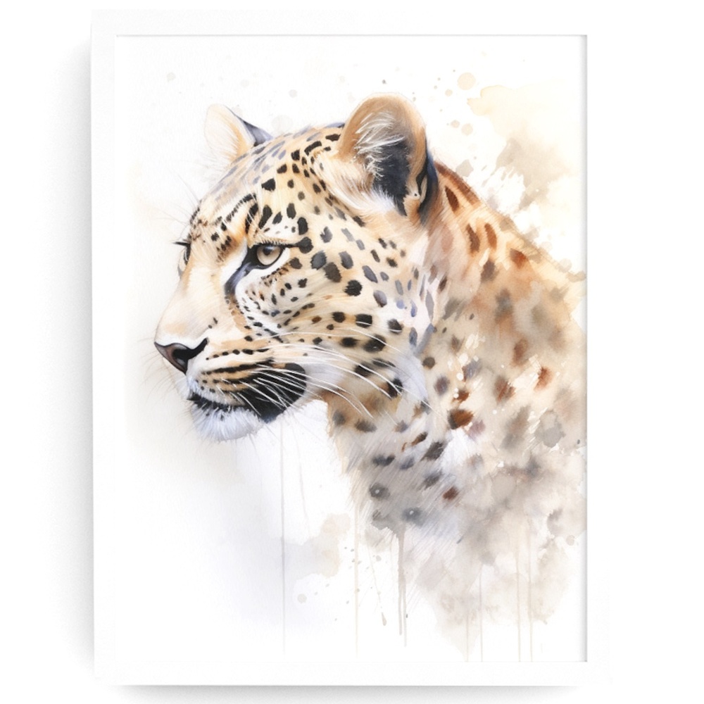 Watercolor Leopard Portrait Wall Art Illustration Print Poster Unframed